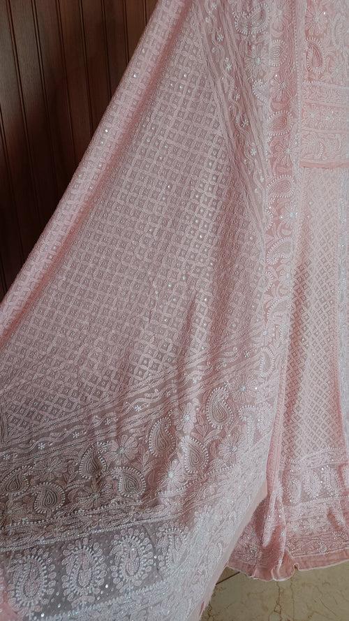 Ruhani Peachy Pink Chikankari Cut Dana and Sequins Wedding Lehenga