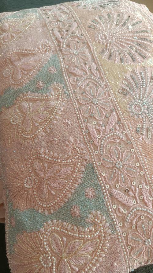 Ruhani Blush Pink 3 taar Chikankari Saree embellished with Pearl Sequins and Cut Dana