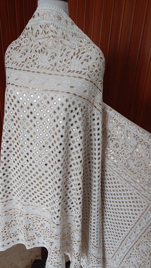 Ruhani Ivory Chikankari Mirror and Gota Patti Pure Georgette Wedding Dupatta