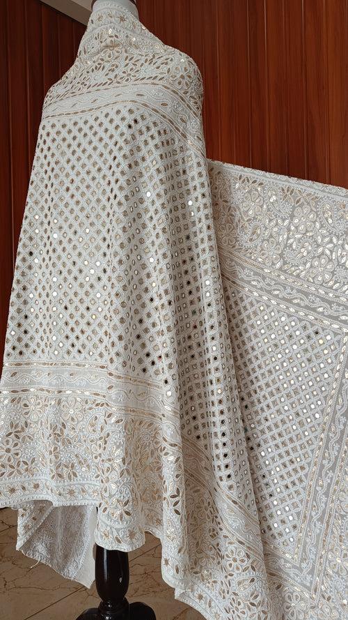 Ruhani Ivory Chikankari Mirror and Gota Patti Pure Georgette Wedding Dupatta