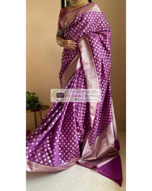 Purple Banarasi Cotton Silk Saree