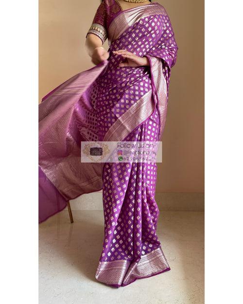 Purple Banarasi Cotton Silk Saree