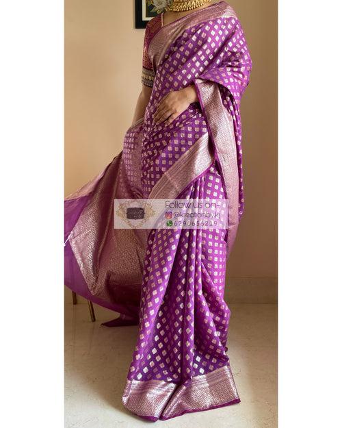 Purple Banarasi Cotton Silk Saree