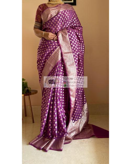 Purple Banarasi Cotton Silk Saree