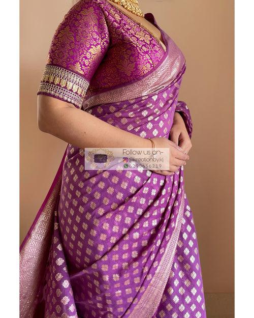 Purple Banarasi Cotton Silk Saree