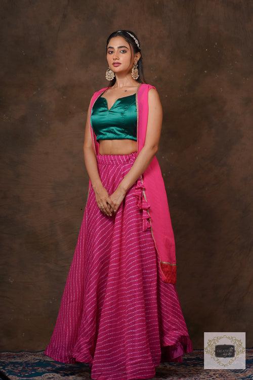 Hot Pink Leheriya Lehenga Set