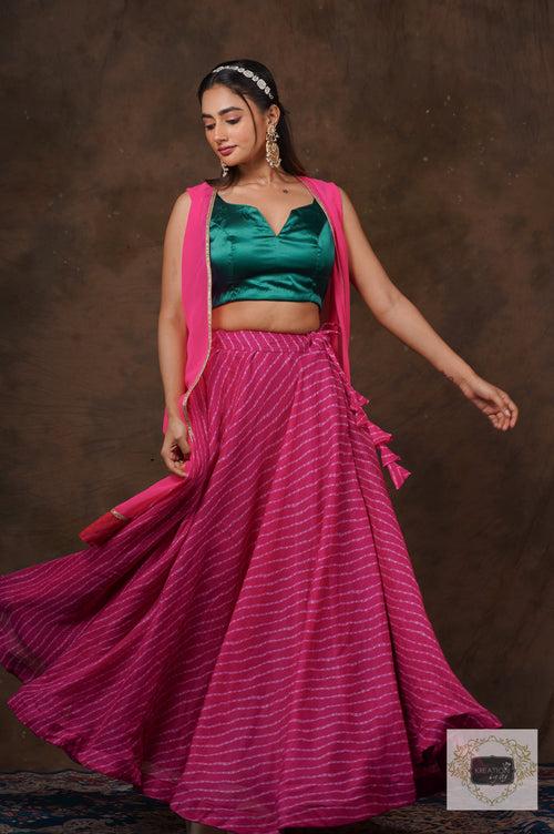 Hot Pink Leheriya Lehenga Set