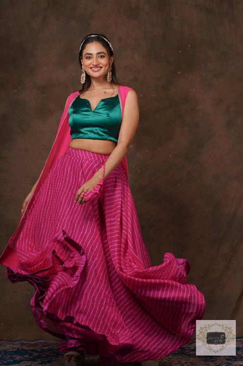 Hot Pink Leheriya Lehenga Set