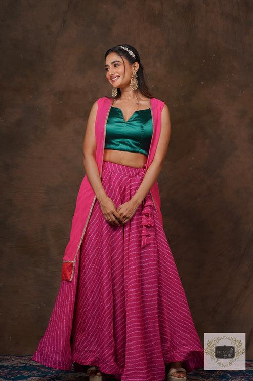 Hot Pink Leheriya Lehenga Set