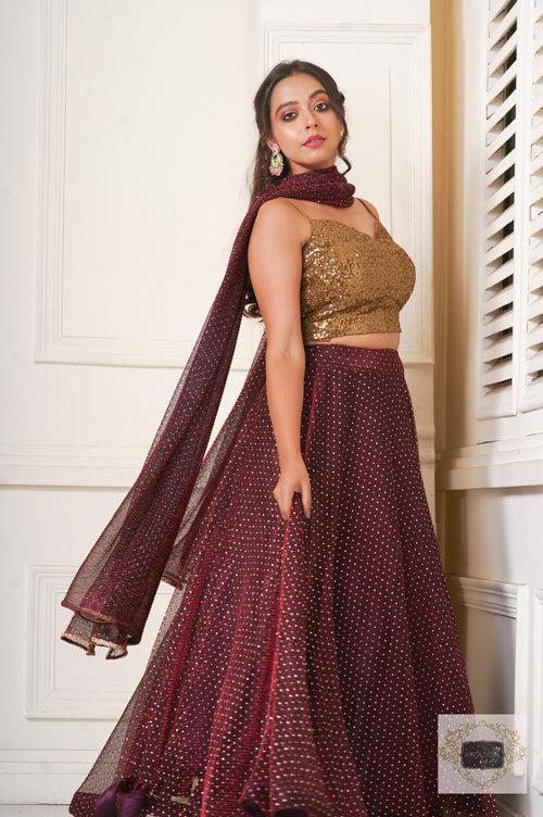 Maroon Wine Cocktail Flared Lehenga Set