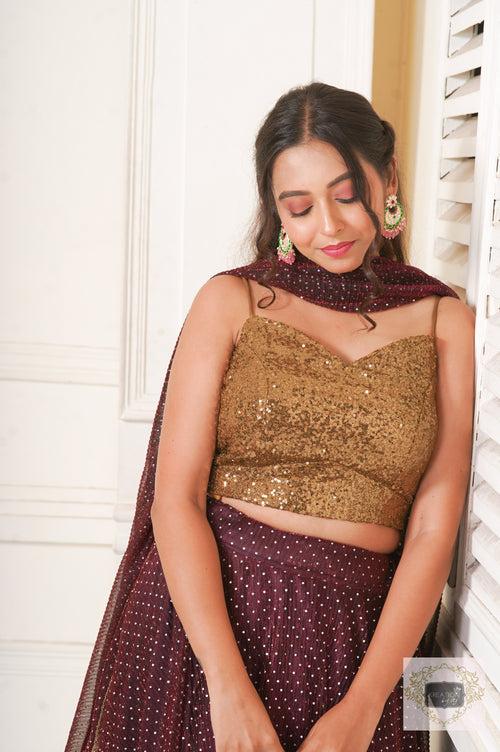 Maroon Wine Cocktail Flared Lehenga Set