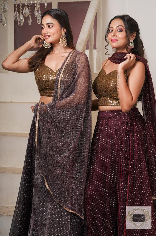 Maroon Wine Cocktail Flared Lehenga Set