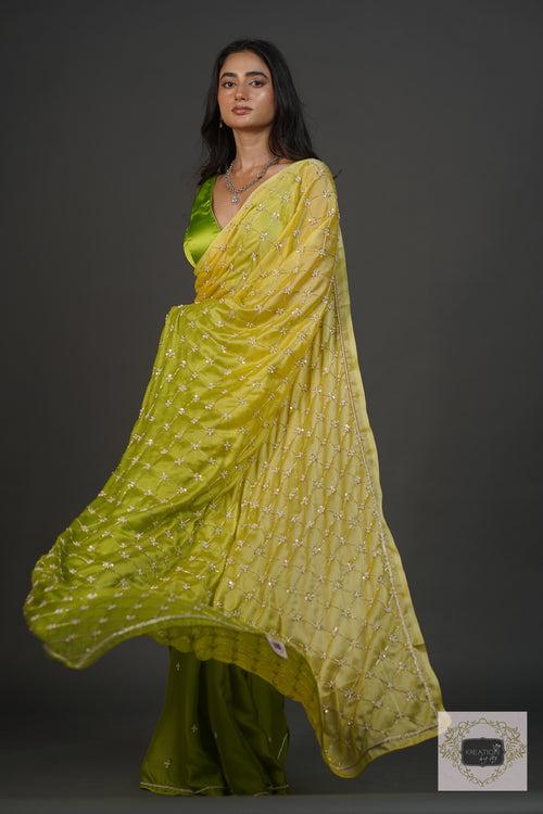 Mango Bite Ombre Cutdana Jaal Saree