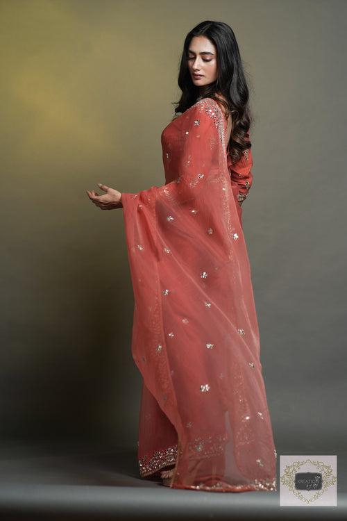 Peach Sheesh Mahal Saree