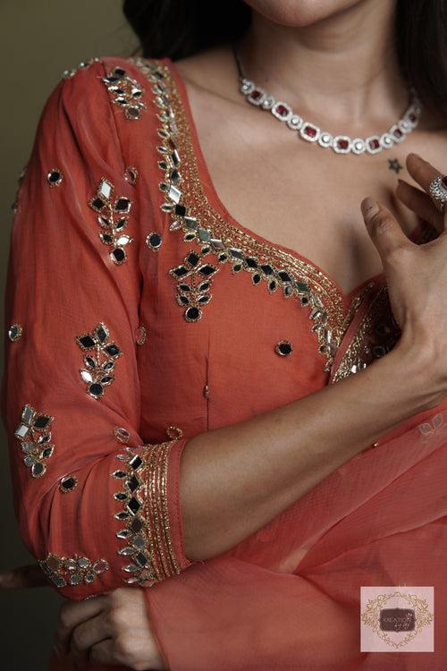 Peach Sheesh Mahal Saree