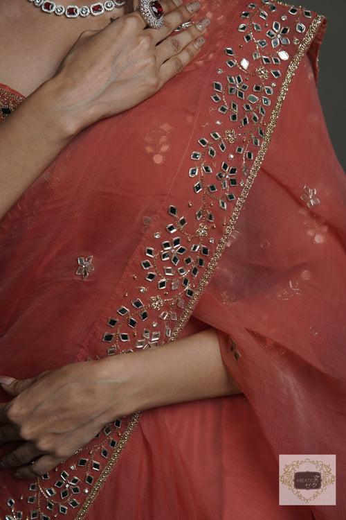 Peach Sheesh Mahal Saree