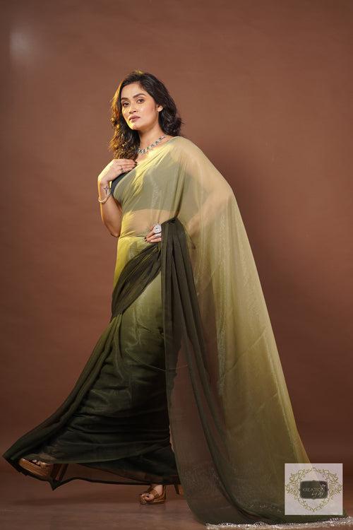 Aam Panna Crushed Organza Ombré Saree