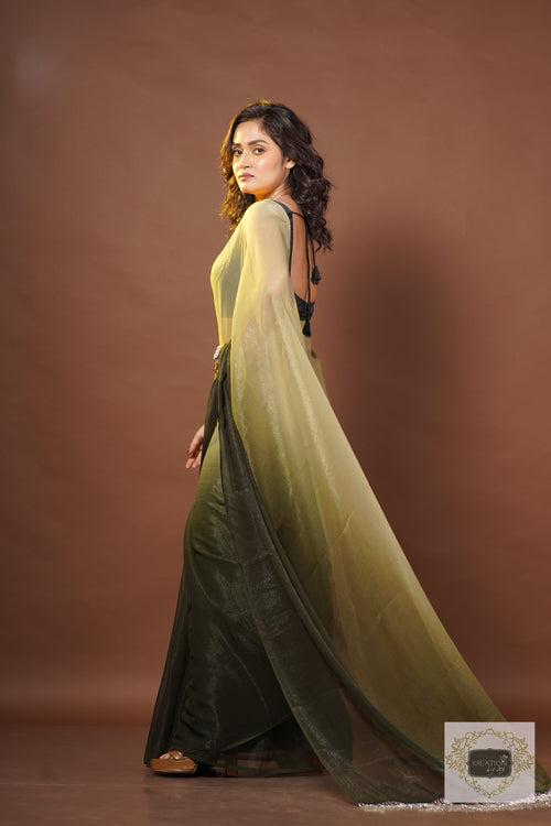 Aam Panna Crushed Organza Ombré Saree