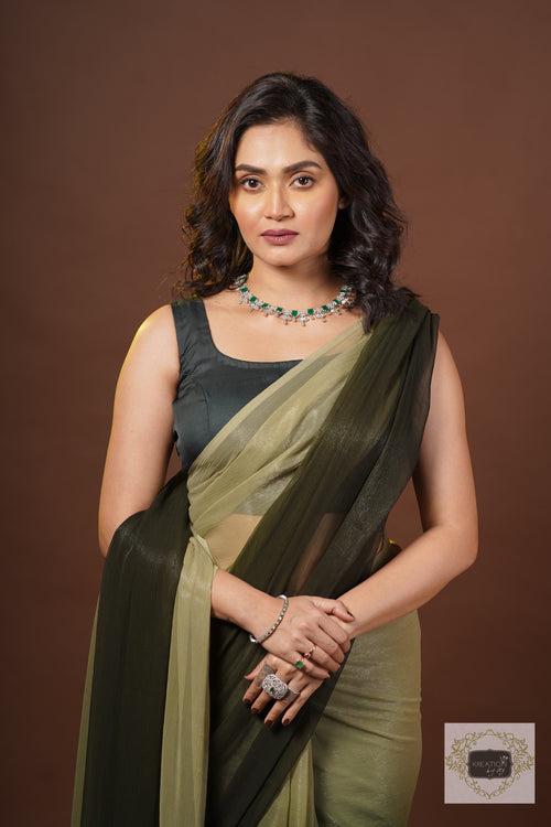 Aam Panna Crushed Organza Ombré Saree