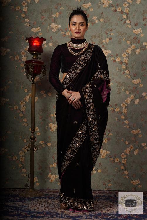 Dark Wine Velvet Anaya Saree