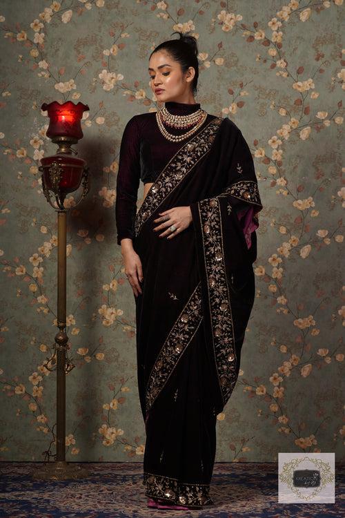 Dark Wine Velvet Anaya Saree