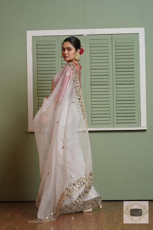 White Organza Sheesh Mahal Saree