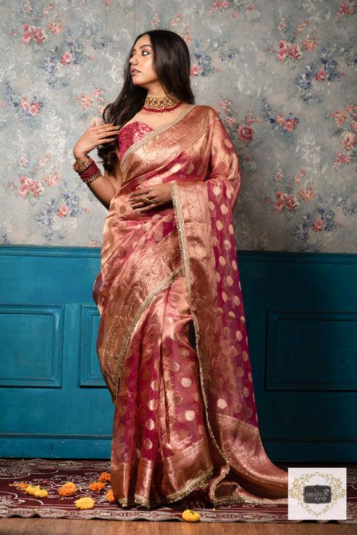 Pink Pure Tissue Zari work Saree