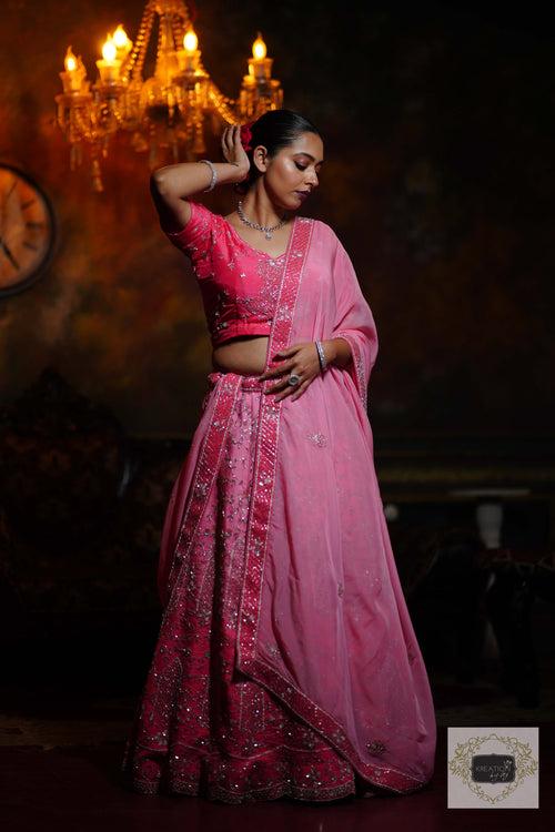 Ombre Pink Parfait Handembroidered Lehenga Set