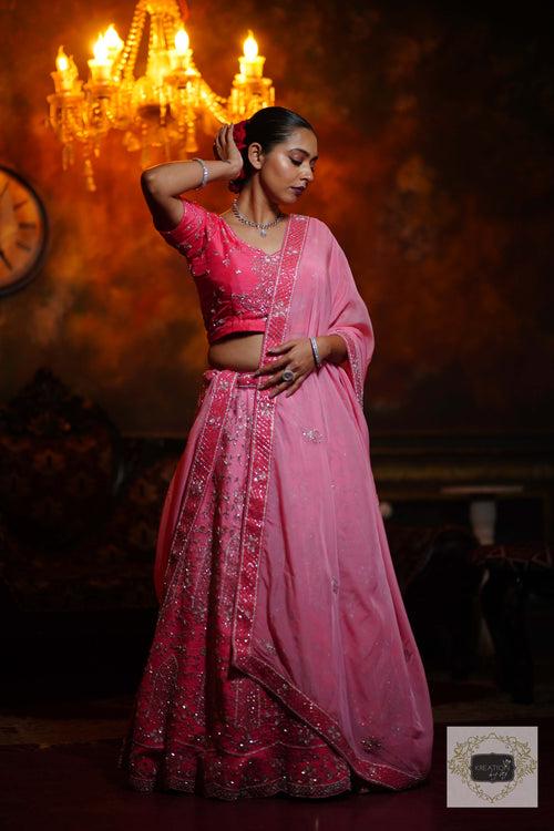 Ombre Pink Parfait Handembroidered Lehenga Set