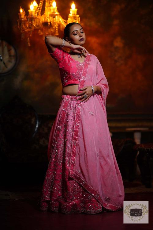 Ombre Pink Parfait Handembroidered Lehenga Set