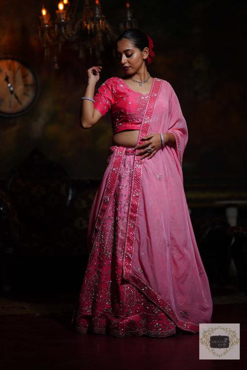 Ombre Pink Parfait Handembroidered Lehenga Set