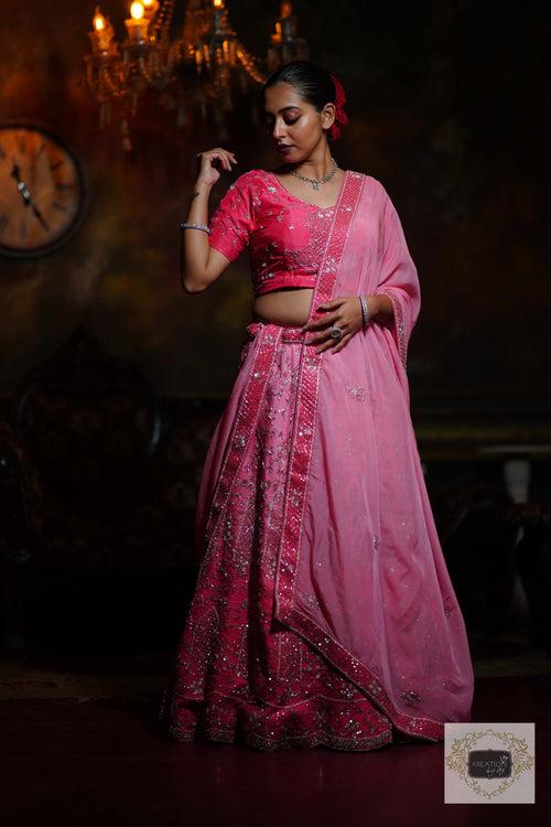 Ombre Pink Parfait Handembroidered Lehenga Set