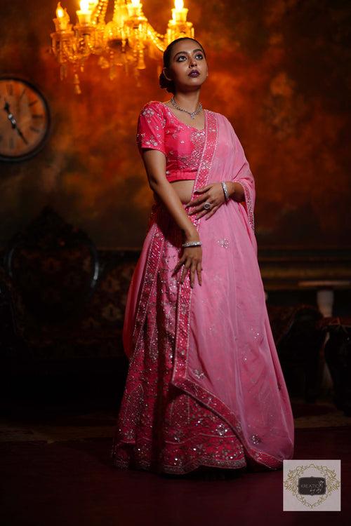 Ombre Pink Parfait Handembroidered Lehenga Set