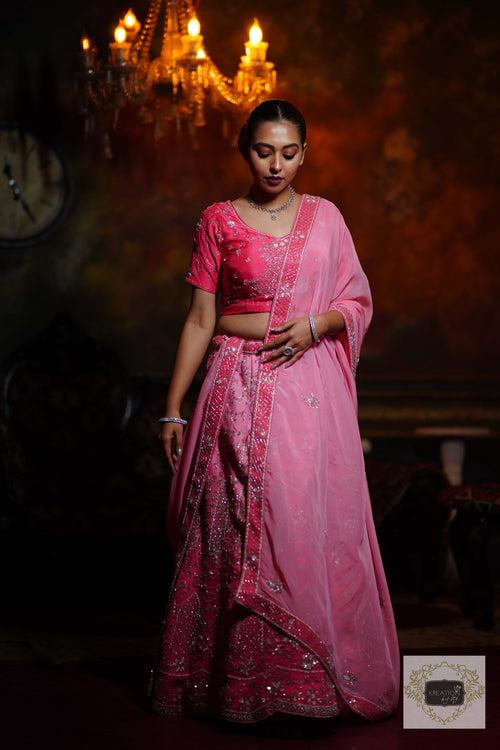 Ombre Pink Parfait Handembroidered Lehenga Set