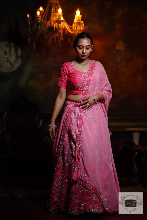 Ombre Pink Parfait Handembroidered Lehenga Set