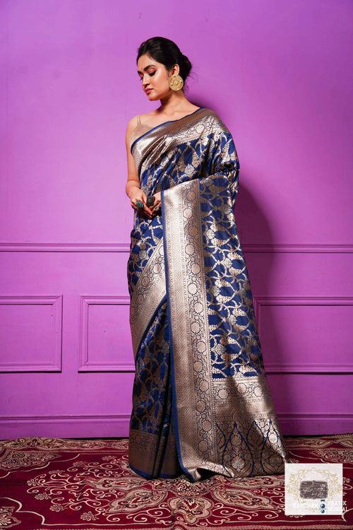 Navy Blue Banarasi Saree with Zari work