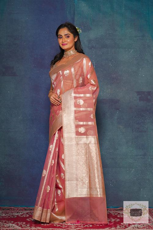 Light Pink Kora Silk Banarasi Saree