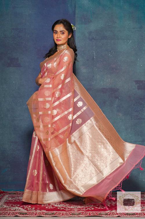 Light Pink Kora Silk Banarasi Saree