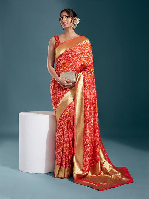 Satin Paisley Zari with Bandhani Banarasi Saree