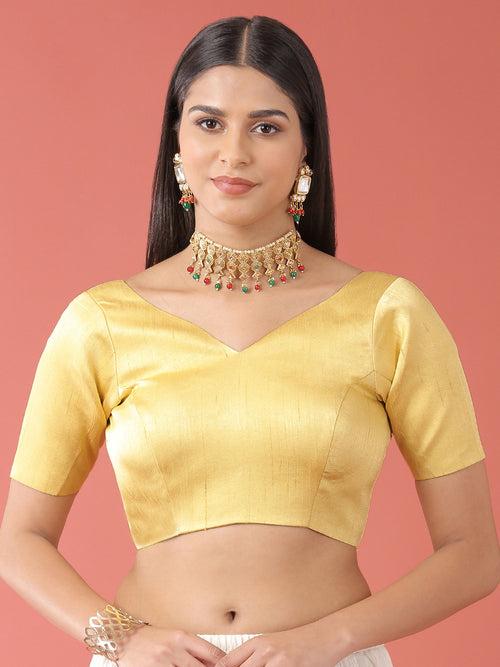 Lemon Yellow-Toned Pure Silk Plain Readymade Blouse