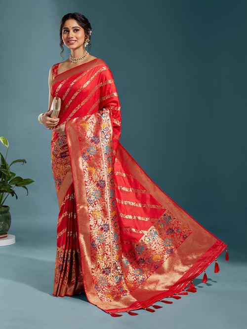 Satin Paisley Zari with Beautiful Meenakari Banarasi Saree