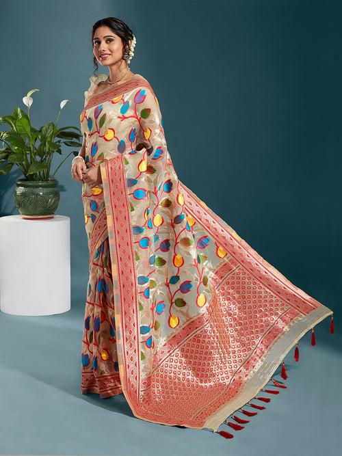 Organza Paisley Zari with Beautiful Jamdani Banarasi Saree