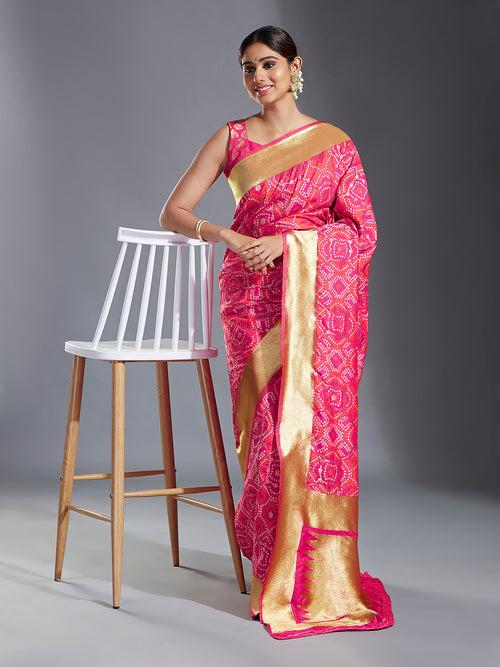 Satin Paisley Zari with Bandhani Banarasi Saree