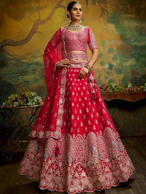 Pure Silk Moti & Zarkan Heavy Embroidery Semi-Stitched Bridal Lehenga choli