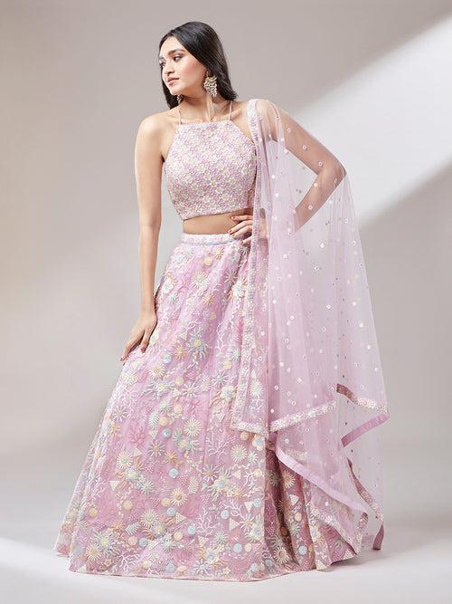 Net Multi-Sequins Work Semi-Stitched Lehenga