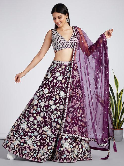 Net Multi-Sequins Work Semi-Stitched Lehenga