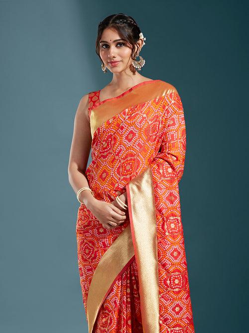 Satin Paisley Zari with Bandhani Banarasi Saree