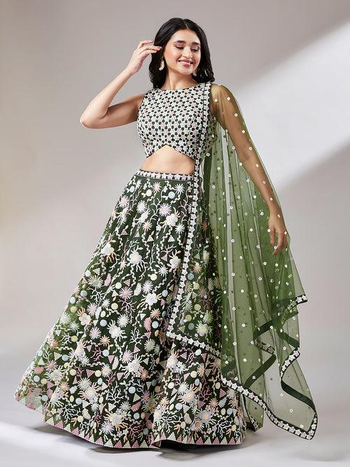 Net Multi-Sequins Work Semi-Stitched Lehenga