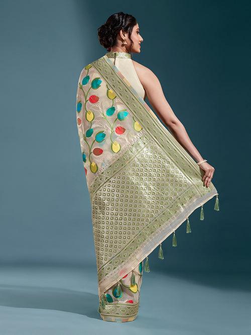 Organza Paisley Zari with Beautiful Jamdani Banarasi Saree