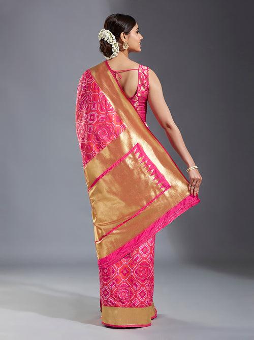 Satin Paisley Zari with Bandhani Banarasi Saree